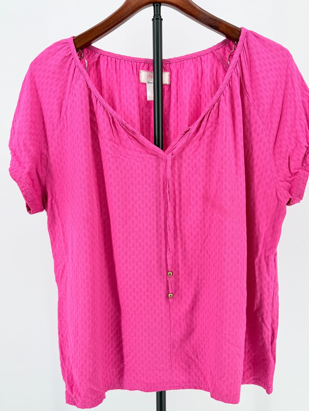 Stella Parker hot bright pink short sleeve popover blouse XLarge